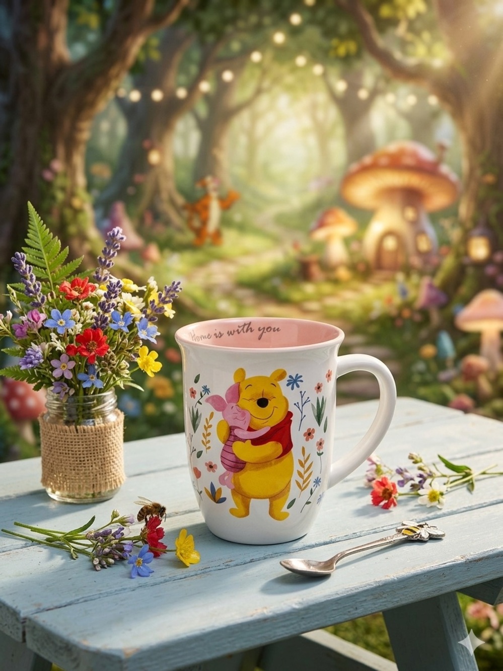 Disney Yellow & Pink Winnie the Pooh Hug Ceramic Mug